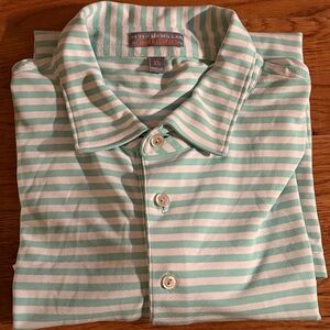 Peter Millar Crown Summer Comfort SS Polo, White/Green, Men's XL, EUC